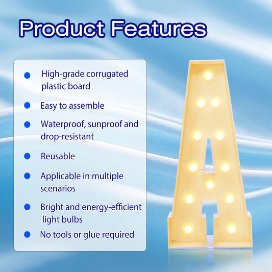 4FT Marquee Plastic Letters A - Light up Letters A Are Made from Corrugated Plastic Board - Quick Assembly Without Tools, Disassembled Components Can Be Used for Garage Sale Signs, Yard Sale Signs